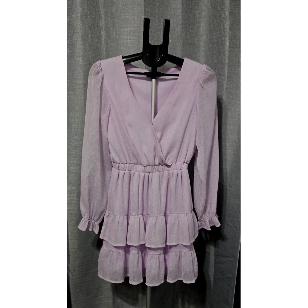 Crystal Doll Women's Medium Dress Ruffled Lavender Sheer Long-sleeve